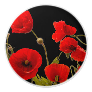 Bouton De Porte En Céramique Fleurs de pavot rouge Colorful Floral Abstrait Noi