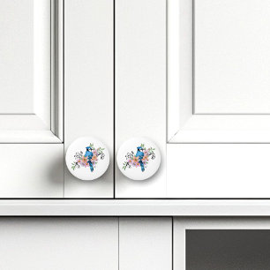 Bouton De Porte En Céramique Fleurs de printemps bleu Jay