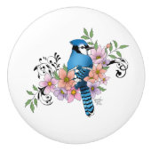 Bouton De Porte En Céramique Fleurs de printemps bleu Jay (Devant)