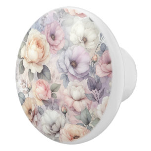 Bouton De Porte En Céramique Fleurs de rose élégantes