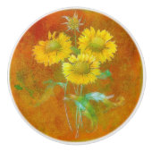 Bouton De Porte En Céramique Fleurs de soleil peintes douces (Devant)