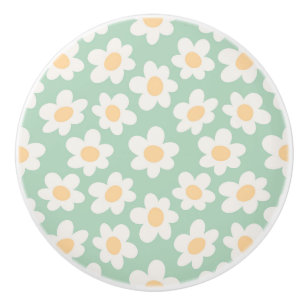Bouton De Porte En Céramique Fleurs de style rétro sur arrière - plan vert