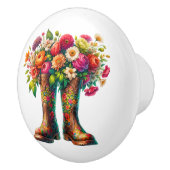 Bouton De Porte En Céramique Fleurs et pousses de jardin (Droite)