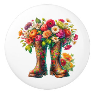 Bouton De Porte En Céramique Fleurs et pousses de jardin version 2