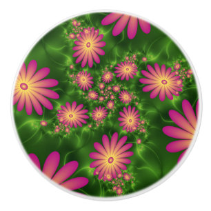 Bouton De Porte En Céramique Fleurs Imaginaires roses Art Fractal Abstrait mode