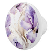 Bouton De Porte En Céramique Fleurs Iris À Crème Violette (Droite)