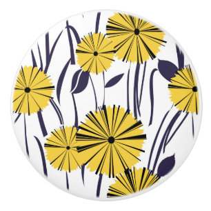 Bouton De Porte En Céramique Fleurs jaunes