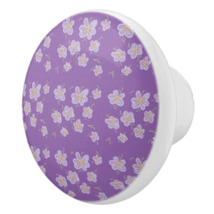 Bouton De Porte En Céramique Fleurs minuscules violettes