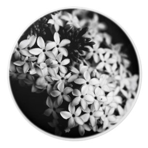 Bouton De Porte En Céramique Fleurs noires et blanches