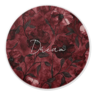 Bouton De Porte En Céramique Fleurs noires rouges