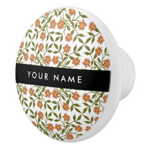 Bouton De Porte En Céramique Fleurs orange, Motif Floral, Boho, Votre Nom