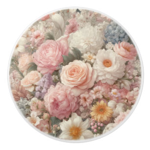 Bouton De Porte En Céramique Fleurs Pastel Motif Floral Rose Chic Usé