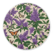 Bouton De Porte En Céramique Fleurs pourpres et papillons (Devant)