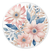 Bouton De Porte En Céramique Fleurs rose Duisy Bleu Beige Boho Floral (Devant)