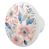 Bouton De Porte En Céramique Fleurs rose Duisy Bleu Beige Boho Floral (Droite)