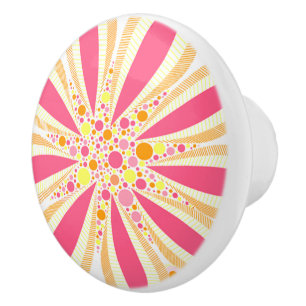 Bouton De Porte En Céramique Fleurs rose et jaune