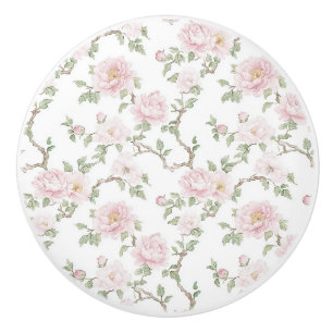 Bouton De Porte En Céramique Fleurs Rose Pâle