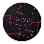 Bouton De Porte En Céramique Fleurs roses chaudes (Devant)