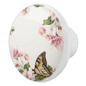 Bouton De Porte En Céramique Fleurs roses et papillon (Droite)