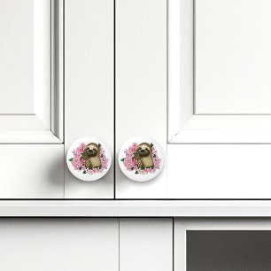 Bouton De Porte En Céramique Fleurs roses parentes