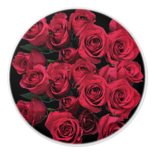 Bouton De Porte En Céramique Fleurs rouges en céramique Knob