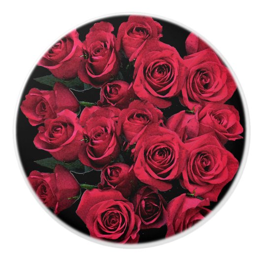 Bouton De Porte En Céramique Fleurs rouges en céramique Knob (Devant)