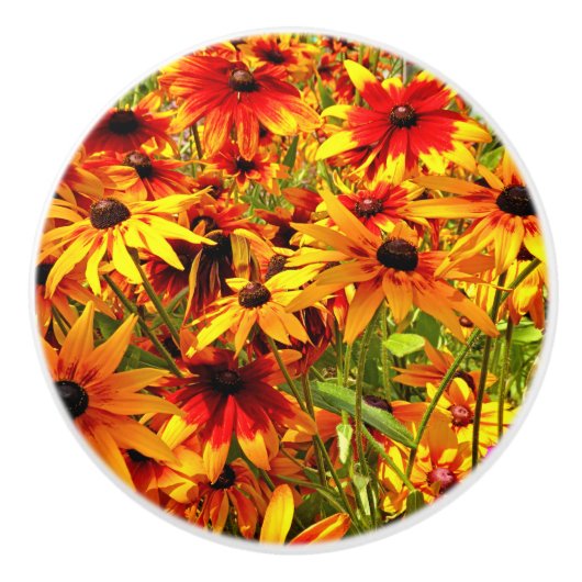 BOUTON DE PORTE EN CÉRAMIQUE FLEURS RUDBECKIA (Devant)