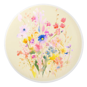 Bouton De Porte En Céramique Fleurs sauvages aquarelle