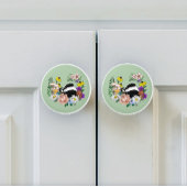 Bouton De Porte En Céramique Fleurs sauvages Badger Champignons vert