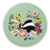 Bouton De Porte En Céramique Fleurs sauvages Badger Champignons vert (Devant)