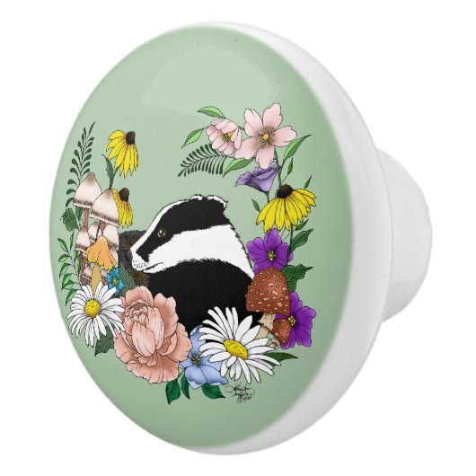Bouton De Porte En Céramique Fleurs sauvages Badger Champignons vert (Droite)