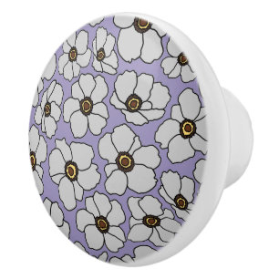 Bouton De Porte En Céramique Fleurs sauvages bohèmes sur fond de lavande