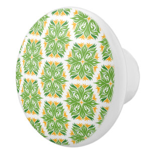Bouton De Porte En Céramique Fleurs Vertes, Motif De Fleurs, Modèle Floral