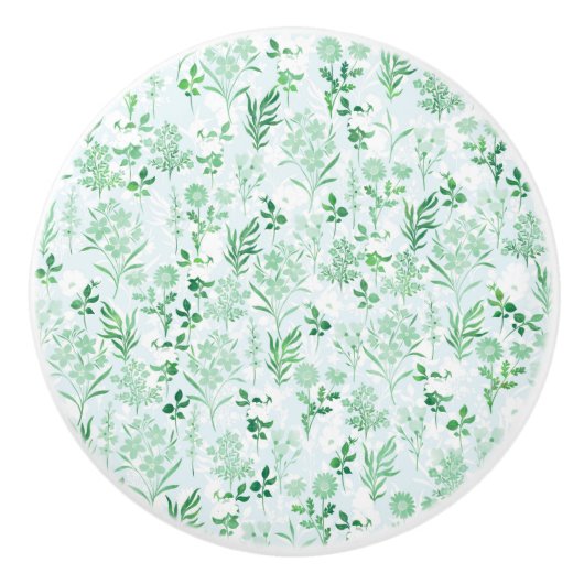 Bouton De Porte En Céramique Fleurs vertes Peinture Botanique (Devant)