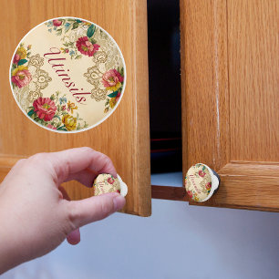 Bouton De Porte En Céramique Fleurs Vintages Et Dentelles Personnalisables
