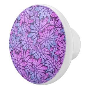 Bouton De Porte En Céramique Fleurs violettes amusantes