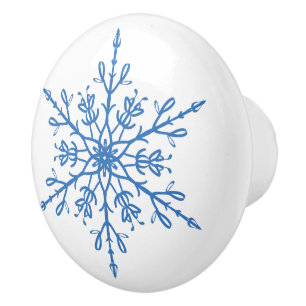 Bouton De Porte En Céramique Flocon de neige bleu