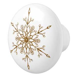 Bouton De Porte En Céramique Flocon de neige élégant doré Noël Fêtes