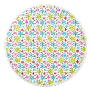 Bouton De Porte En Céramique Flocons de neige colorés rétro Noël