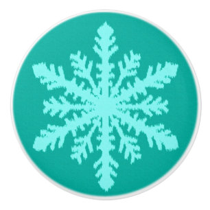 Bouton De Porte En Céramique Flocons de neige Ikat - Turquoise et aqua