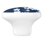 Bouton De Porte En Céramique Floral Cerisier Fleur Marine Bleu Blanc (Côté)