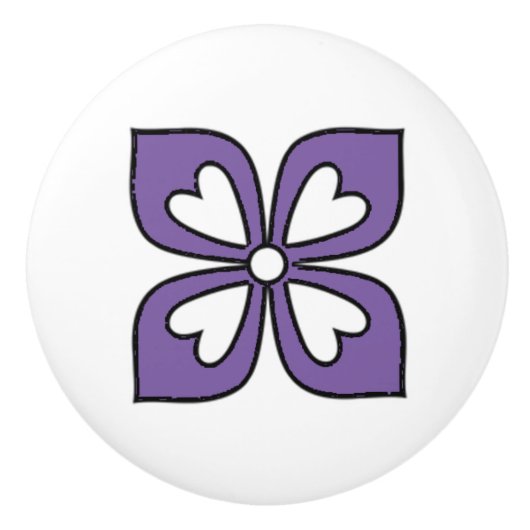 Bouton De Porte En Céramique Floral de fleurs violettes et noires (Devant)