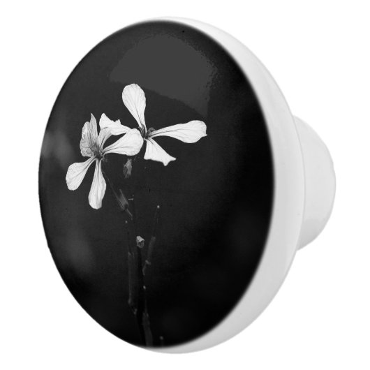 Bouton De Porte En Céramique floral noir et blanc minimal (Droite)