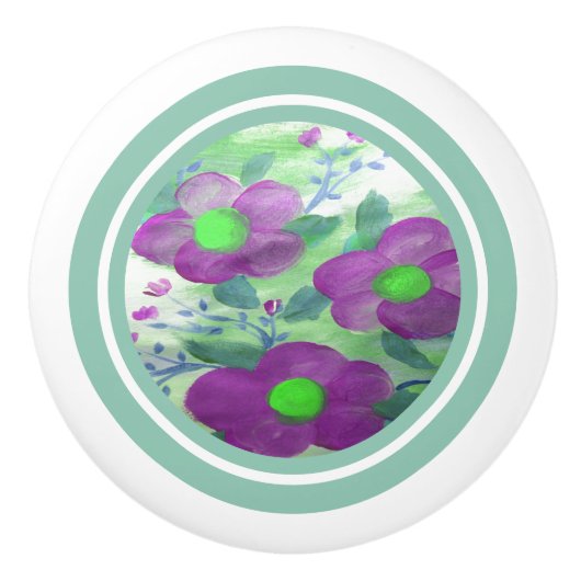 Bouton De Porte En Céramique Floral pourpre foncé (Devant)