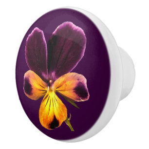 Bouton De Porte En Céramique Floral violet Fleur Jaune Ceramic Knob