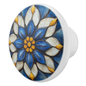 Bouton De Porte En Céramique Flore Azulejo bleu blanc et jaune (Droite)
