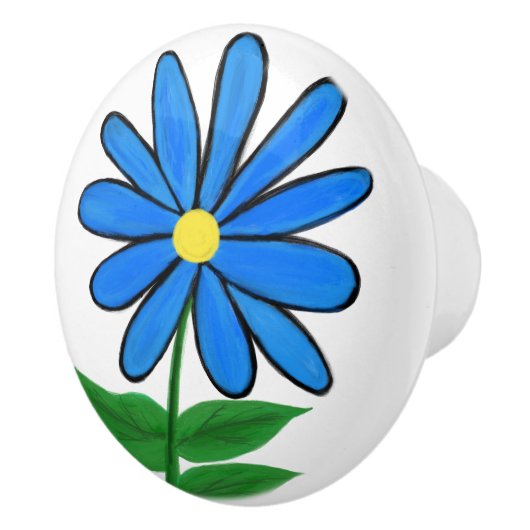 Bouton De Porte En Céramique Flore bleu Jaune Daisy (Droite)