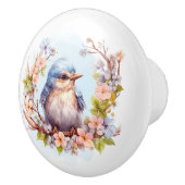 Bouton De Porte En Céramique Flore d'oiseaux bleus (Droite)