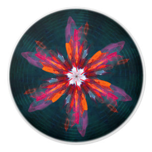 Bouton De Porte En Céramique Flore Mandala Flowers Orange Red Blue Abstract