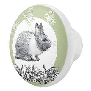 Bouton De Porte En Céramique Fluffez le lapin. Dessin au crayon